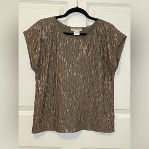 Jessica Michelle Crinkle floral Texture Brown Top Short Sleeve Size M USA
